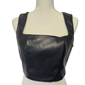 7 For All Mankind Faux Leather Black Crop Top Women's Size Medium NWT